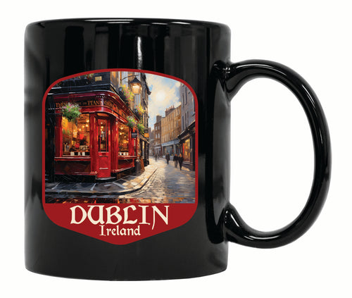 Dublin Ireland Red Pub Design Souvenir 12 oz Ceramic Coffee Mug Black 2-Pack