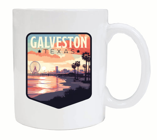 Galveston Texas Pleasure Pier Design Souvenir 12 oz Ceramic Coffee Mug White 4-Pack