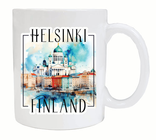 Helsinki Finland Watercolor Helsinki Cathedral Design Souvenir 12 oz Ceramic Coffee Mug White Single