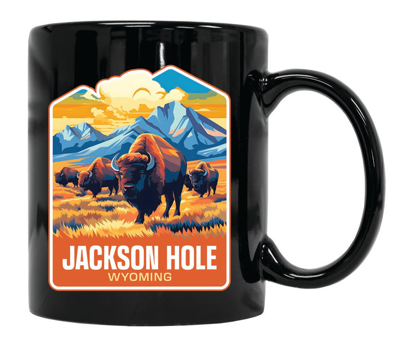 Jackson Hole Wyoming Souvenir 12 oz Ceramic Coffee Mug Black