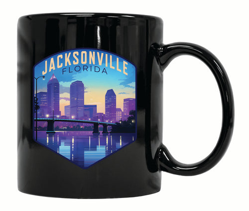 Jacksonville Florida Evening Cityscape Design Souvenir 12 oz Ceramic Coffee Mug Black 2-Pack