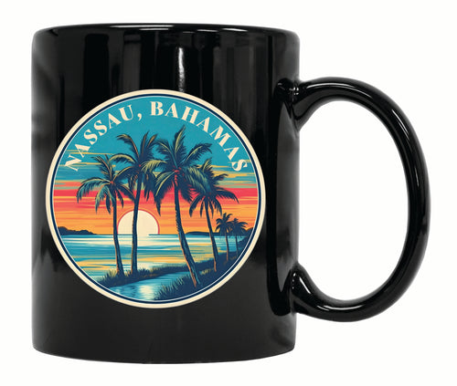 Nassau the Bahamas Design D Souvenir 12 oz Ceramic Coffee Mug Black 4-Pack