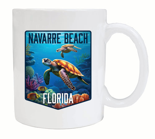 Navarre Beach Florida Underwater Turtle Design Souvenir 12 oz Ceramic Coffee Mug White 4-Pack