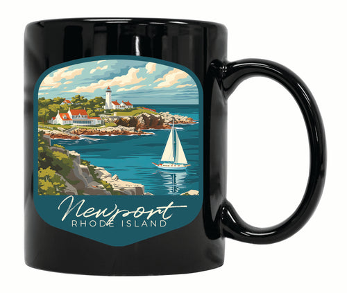 Newport Rhode Island Lighthouse on the Coast Design Souvenir 12 oz Ceramic Coffee Mug Black 4-Pack