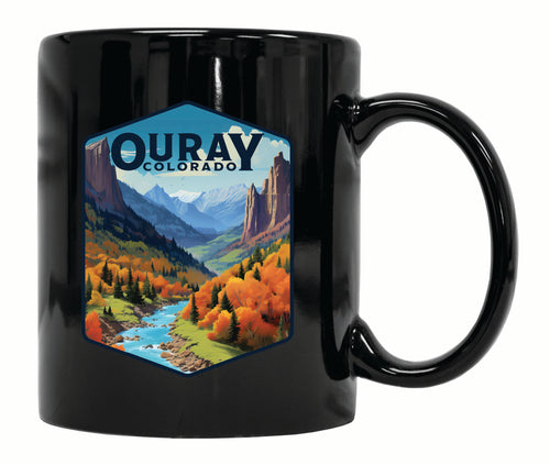 Ouray Colorado Mountain and River Design Souvenir 12 oz Ceramic Coffee Mug Black 2-Pack