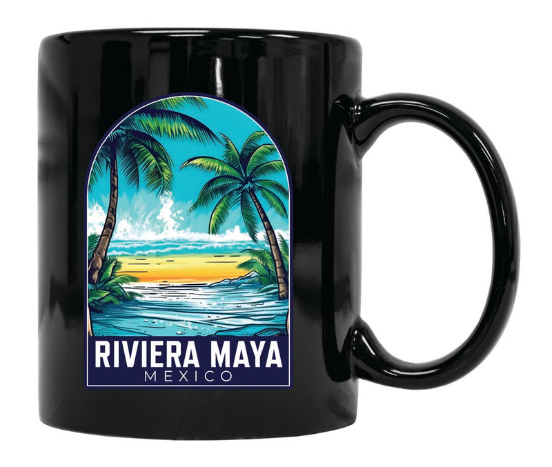 Riviera Maya Mexico Souvenir 12 oz Ceramic Coffee Mug Black