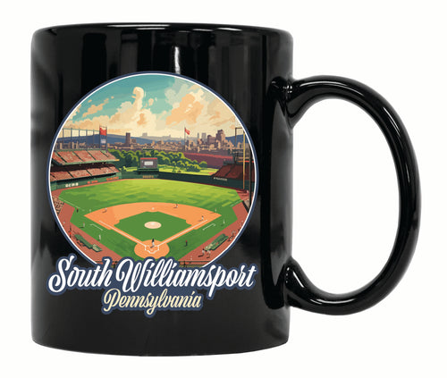 South Williamsport Pennsylvania Baseball Diamond Design Souvenir 12 oz Ceramic Coffee Mug Black 4-Pack