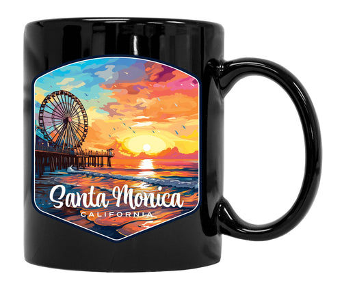 Santa Monica California Design A Souvenir 12 oz Ceramic Coffee Mug Black 2-Pack