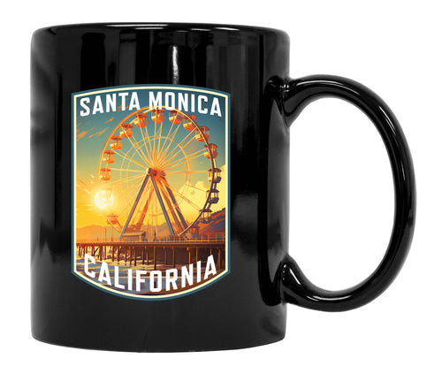 Santa Monica California Design C Souvenir 12 oz Ceramic Coffee Mug Black 4-Pack