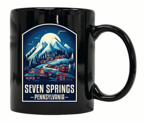 Seven Springs Pennsylvania Snowy Village Design Souvenir 12 oz Ceramic Coffee Mug Black 4-Pack