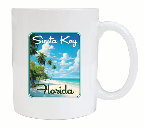 Siesta Key Beach Florida Tropical Beach Design Souvenir 12 oz Ceramic Coffee Mug White 4-Pack