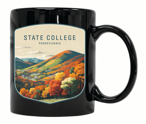 State College Pennsylvania Autumn Mountains Design Souvenir 12 oz Ceramic Coffee Mug Black Single