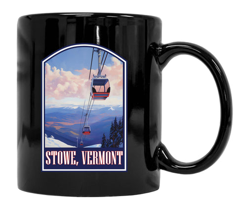 Stowe Mountain Vermont Design B Souvenir 12 oz Ceramic Coffee Mug Black 4-Pack