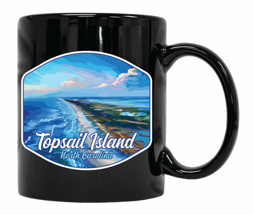 Topsail Island North Carolina Aerial View Design Souvenir 12 oz Ceramic Coffee Mug Black Single