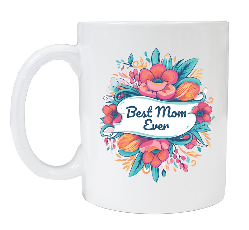 Mother's Day Best Mom Ever Pink Floral 12 oz Ceramic Coffee Mug - White Single