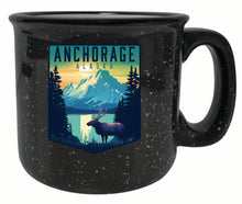 Load image into Gallery viewer, Anchorage Alaska Moose and Mountains Design Souvenir 16 oz Ceramic camping mug
