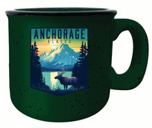 Load image into Gallery viewer, Anchorage Alaska Moose and Mountains Design Souvenir 16 oz Ceramic camping mug
