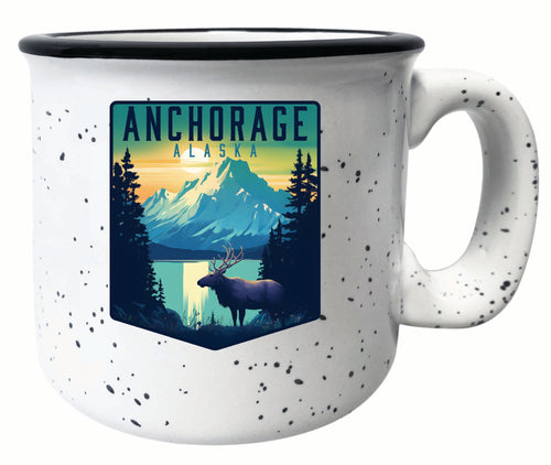 Anchorage Alaska Moose and Mountains Design Souvenir 16 oz Ceramic camping mug White Single