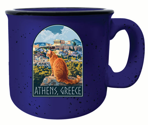 Athens Greece Cat Acropolis Design Souvenir 16 oz Ceramic camping mug Blue Single