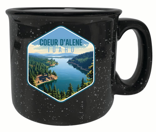 Coeur D'Alene Idaho Aerial Lake Design Souvenir 16 oz Ceramic camping mug Black 2-Pack