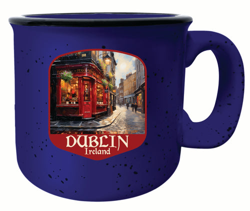 Dublin Ireland Red Pub Design Souvenir 16 oz Ceramic camping mug Blue 4-Pack