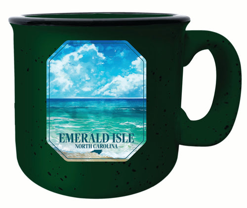 Emerald Isle North Carolina Serene Ocean Design Souvenir 16 oz Ceramic camping mug Green 4-Pack