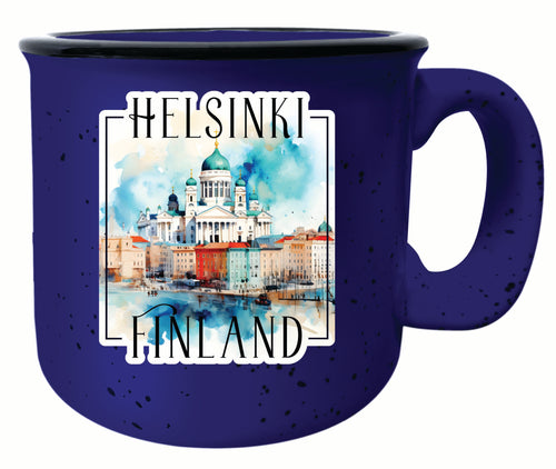 Helsinki Finland Watercolor Helsinki Cathedral Design Souvenir 16 oz Ceramic camping mug Blue Single