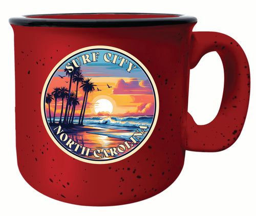 Surf City North Carolina Palm Sunset Design Souvenir 16 oz Ceramic camping mug Red 4-Pack