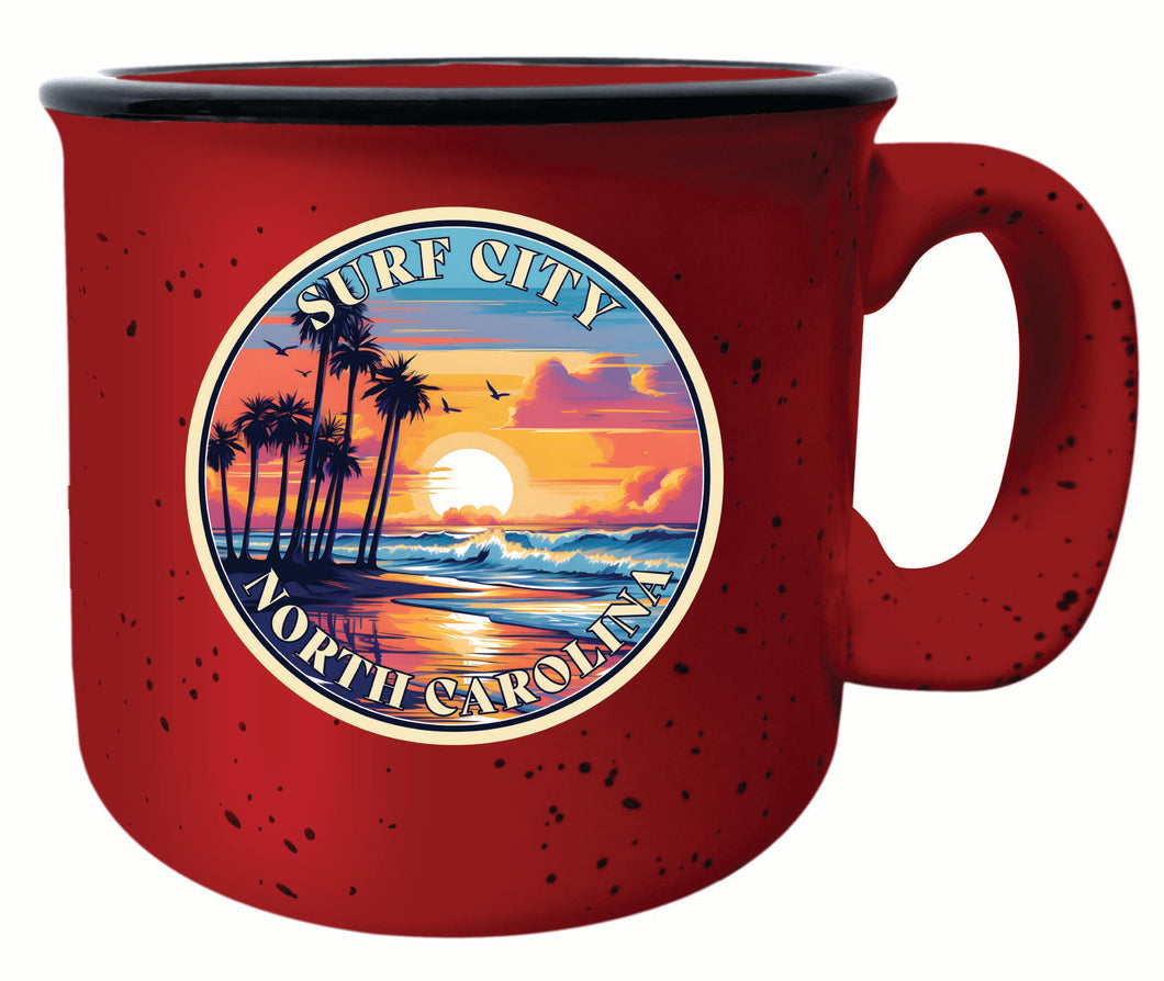 Surf City North Carolina Palm Sunset Design Souvenir 16 oz Ceramic camping mug Red 4-Pack