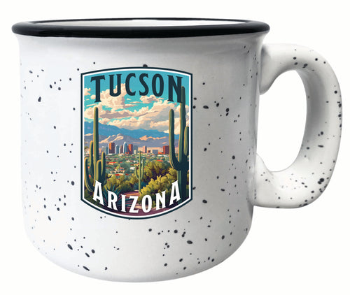 Tucson Arizona Cactus and Cityscape Design Souvenir 16 oz Ceramic camping mug White 4-Pack