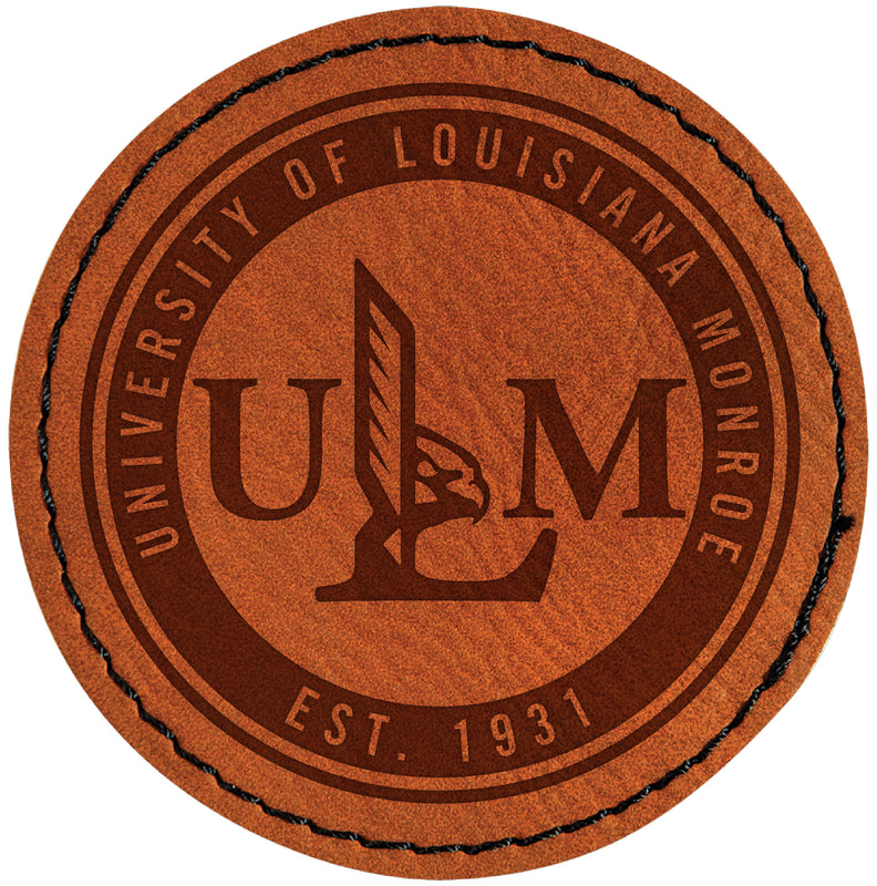 University of Louisiana Monroe Officially Licensed Circular Leatherette Patch - Iron-On with Adhesive Back Single