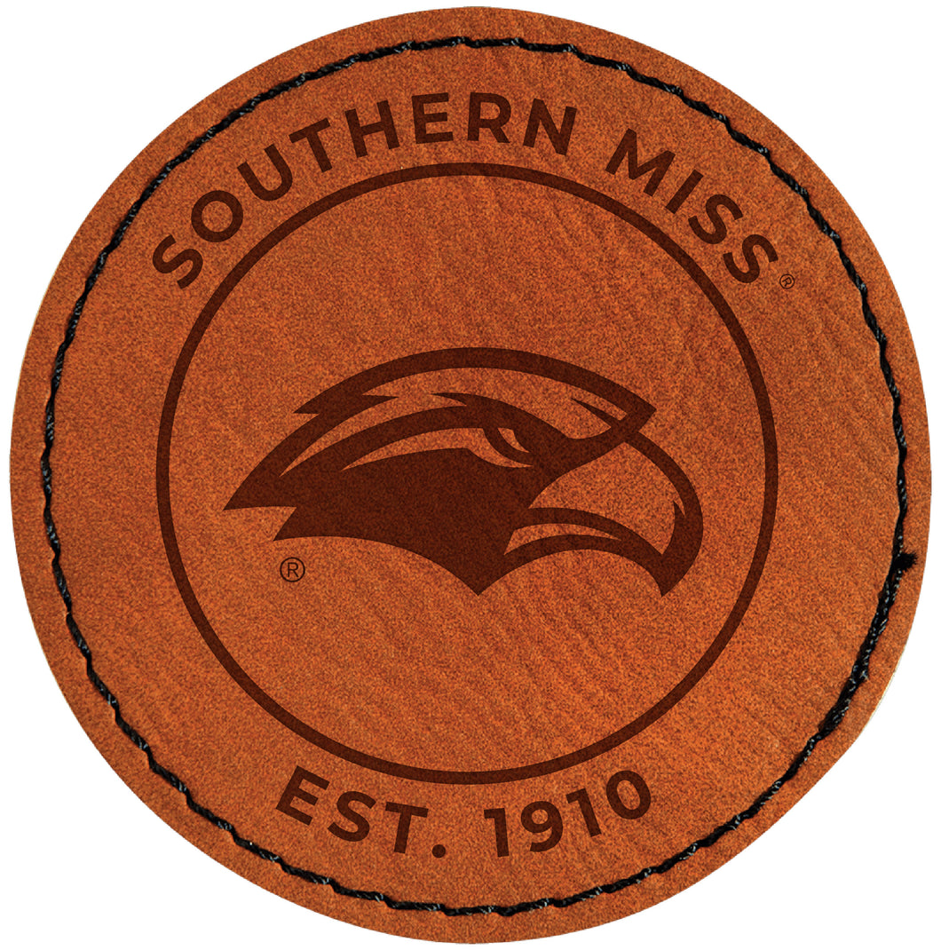 Southern Mississippi Golden Eagles Officially Licensed Circular Leatherette Patch - Iron-On with Adhesive Back 4-Pack