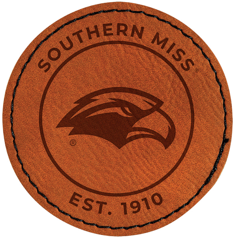 Southern Mississippi Golden Eagles Officially Licensed Circular Leatherette Patch - Iron-On with Adhesive Back 4-Pack