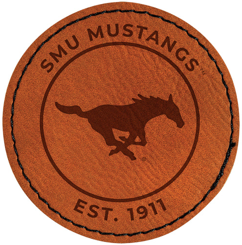 Southern Methodist University Officially Licensed Circular Leatherette Patch - Iron-On with Adhesive Back Single