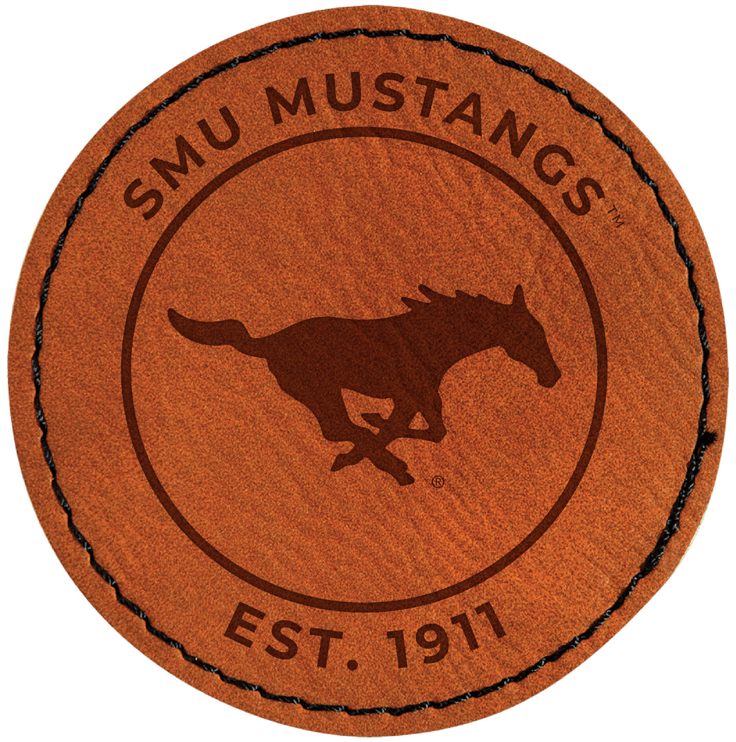 Southern Methodist University Officially Licensed Circular Leatherette Patch - Iron-On with Adhesive Back Single