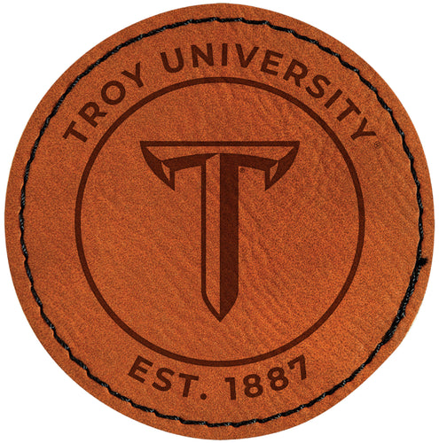 Troy University Officially Licensed Circular Leatherette Patch - Iron-On with Adhesive Back 4-Pack