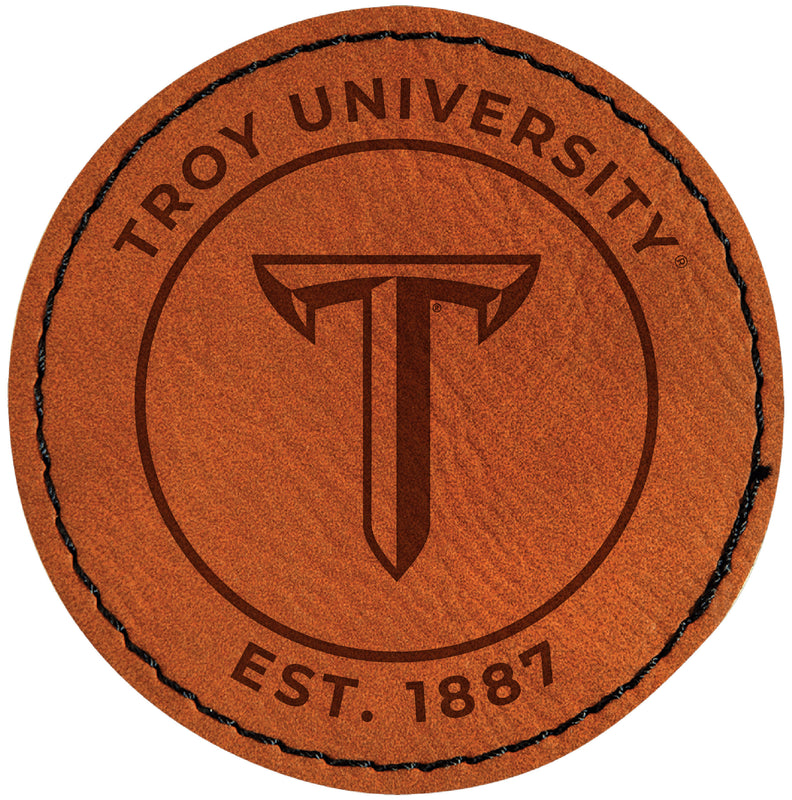 Troy University Officially Licensed Circular Leatherette Patch - Iron-On with Adhesive Back 4-Pack