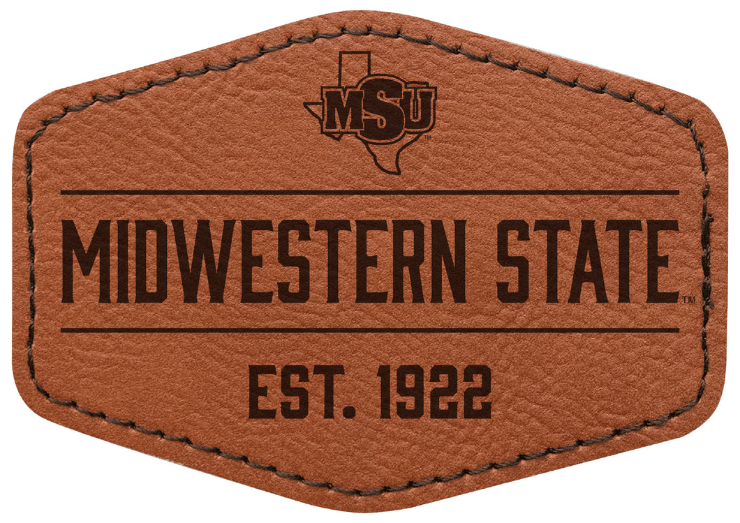 Midwestern State University Mustangs Officially Licensed Hexagonal Leatherette Patch - Iron-On with Adhesive Back Single