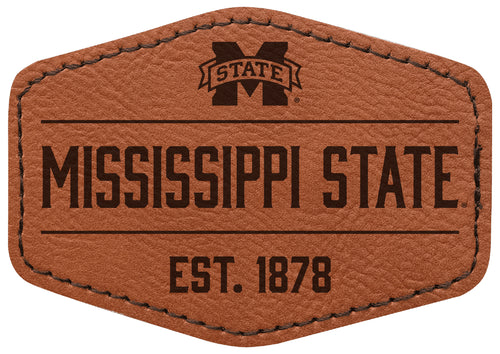 Mississippi State Bulldogs Officially Licensed Hexagonal Leatherette Patch - Iron-On with Adhesive Back 4-Pack