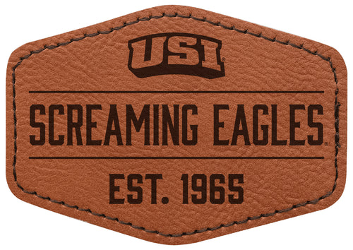 University of Southern Indiana Officially Licensed Hexagonal Leatherette Patch - Iron-On with Adhesive Back Single