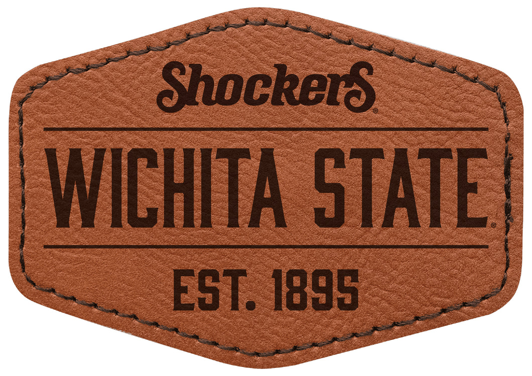 Wichita State Shockers Officially Licensed Hexagonal Leatherette Patch - Iron-On with Adhesive Back Single