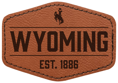 University of Wyoming Officially Licensed Hexagonal Leatherette Patch - Iron-On with Adhesive Back 4-Pack