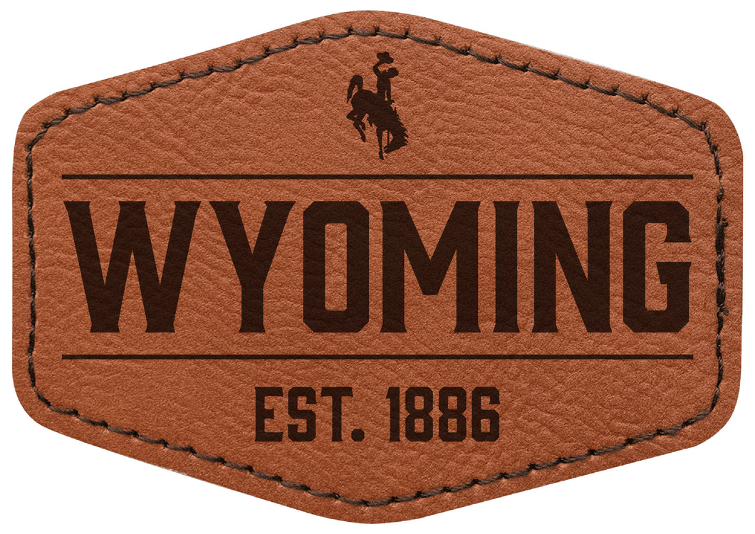 University of Wyoming Officially Licensed Hexagonal Leatherette Patch - Iron-On with Adhesive Back 4-Pack