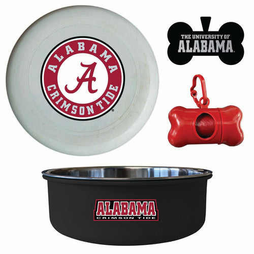 Alabama Crimson Tide Officially Licensed College Pet Pack – Dog Tag, Bowl, Flying Disc & Waste Bag 