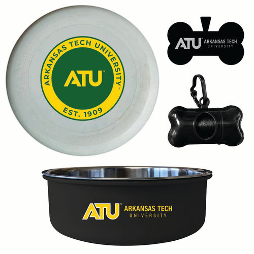Arkansas Tech University Officially Licensed College Pet Pack – Dog Tag, Bowl, Flying Disc & Waste Bag 