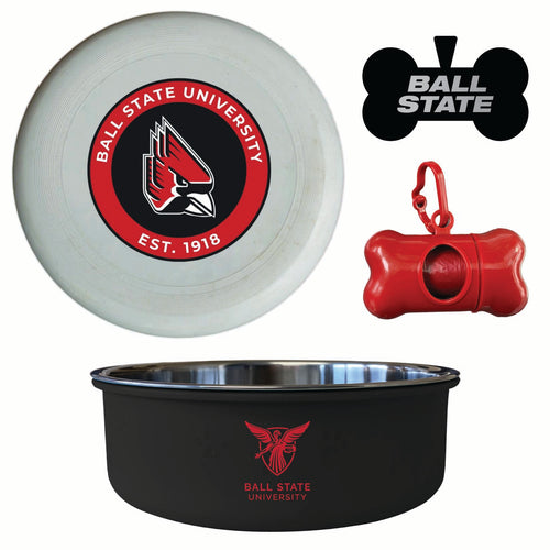 Ball State University Officially Licensed College Pet Pack – Dog Tag, Bowl, Flying Disc & Waste Bag 