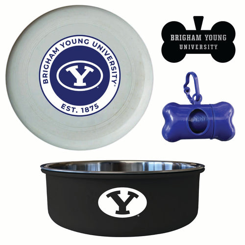 Brigham Young Cougars Officially Licensed College Pet Pack – Dog Tag, Bowl, Flying Disc & Waste Bag 
