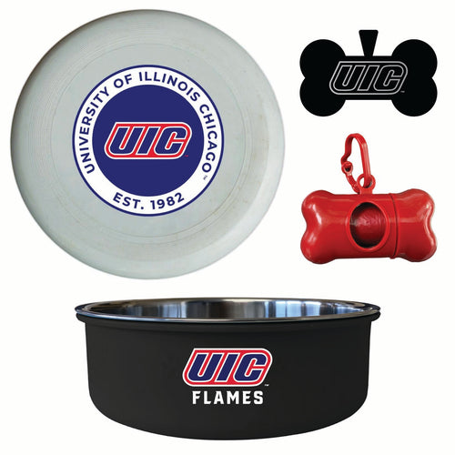University of Illinois at Chicago Officially Licensed College Pet Pack – Dog Tag, Bowl, Flying Disc & Waste Bag 