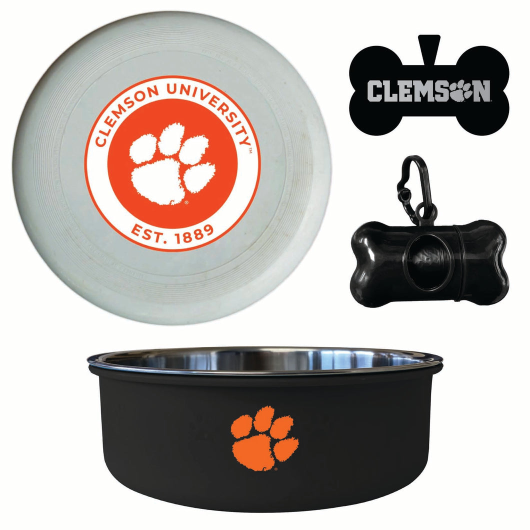 Clemson Tigers Officially Licensed College Pet Pack – Dog Tag, Bowl, Flying Disc & Waste Bag 