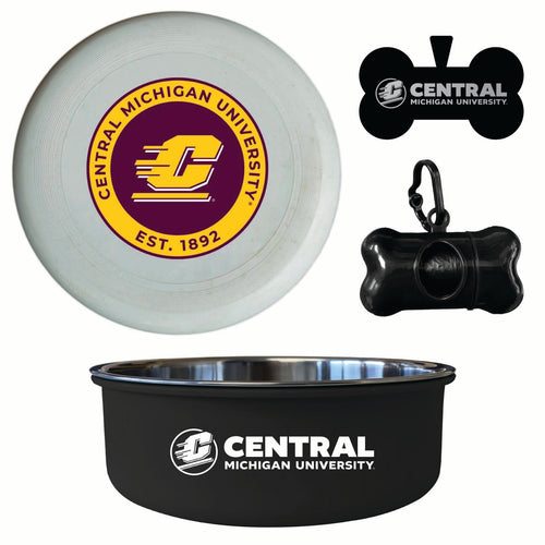 Central Michigan University Officially Licensed College Pet Pack – Dog Tag, Bowl, Flying Disc & Waste Bag 